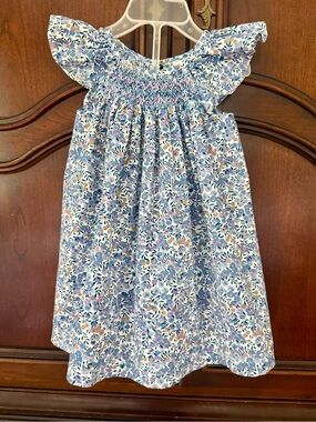 Gil & Niya Smocked Floral Dress 80cm 12-18M Blue Flutter Sleeve Boutique Girl